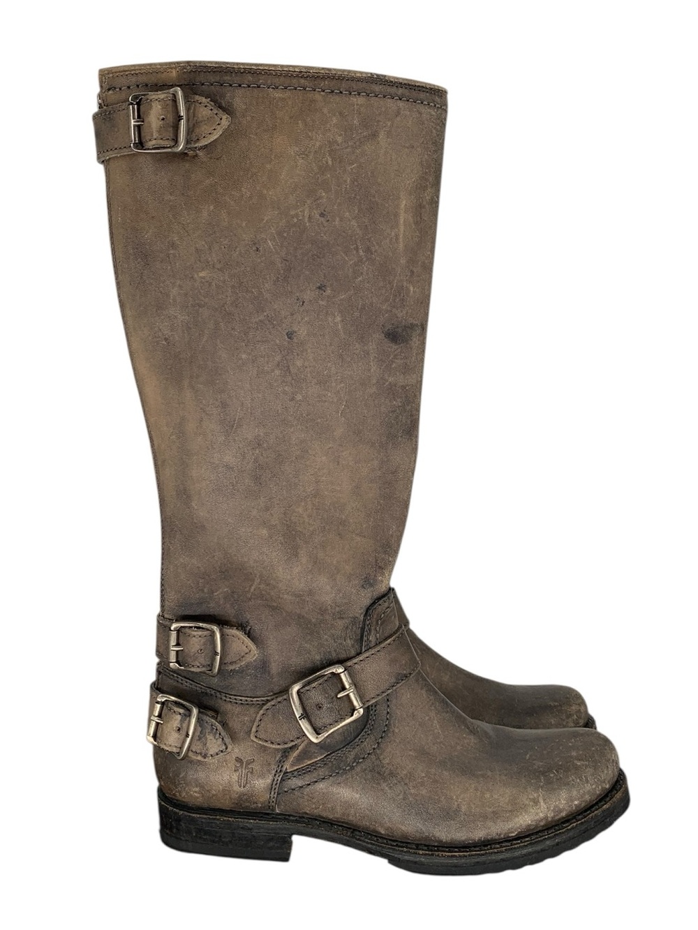 Frye Brown Distressed Leather Veronica Slouch Boots (Boho Biker KneeHigh Moto)